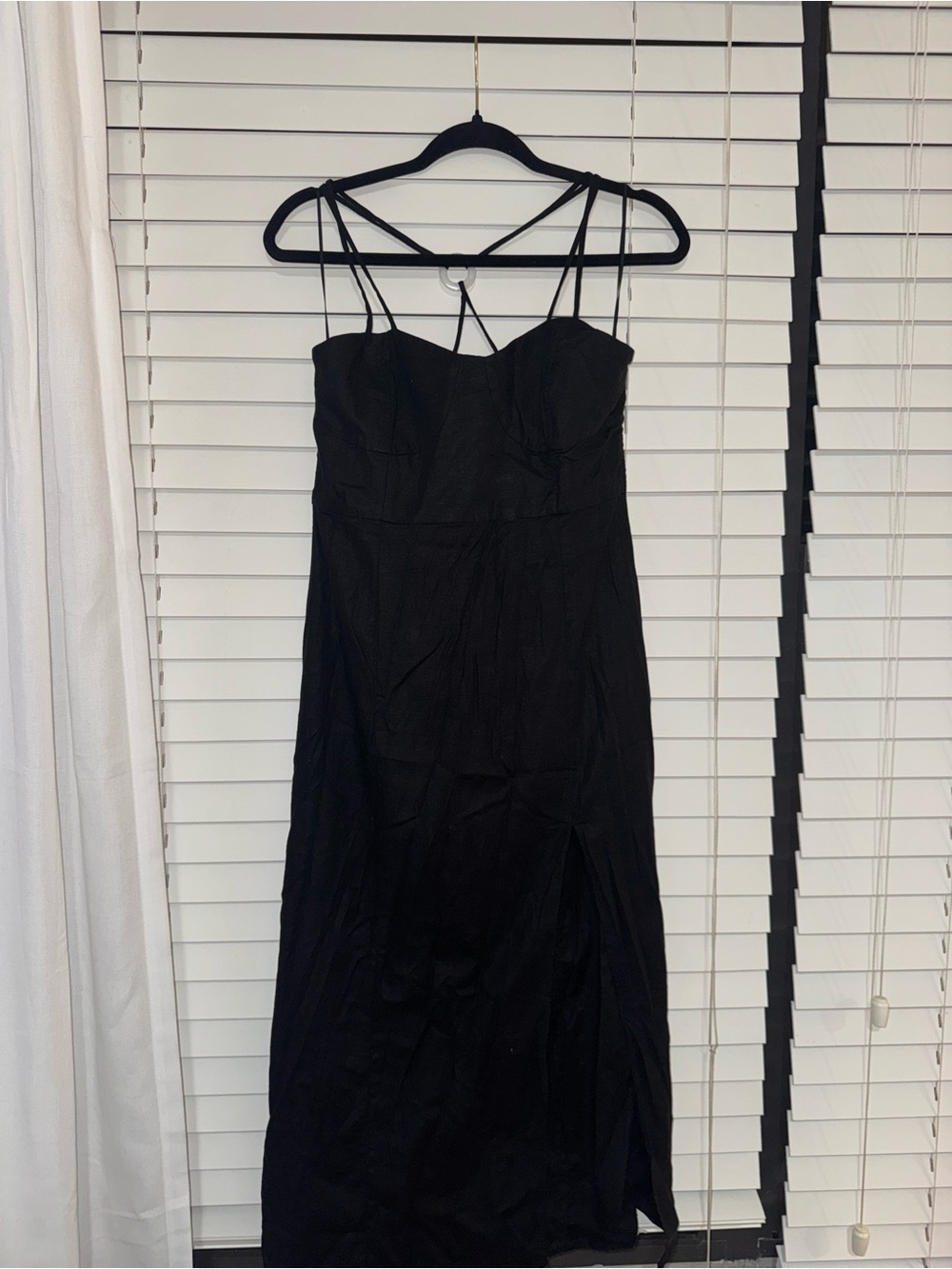 Zara Black Strappy Midi Dress with Front Slit